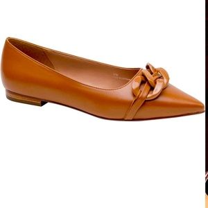 Linea Paolo Nora Pointed Toe Skimmer Flats With Chain Link Front In Cognac Sz 7M